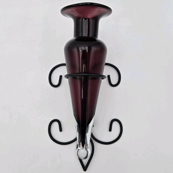 Amphora Other - Amphora Vase on Fleur De Lis Sconce Purple Black Aubergine Wall Decor Hanging